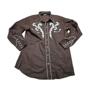 H Bar C California Ranchwear Mens Brown Western Pearl Snap Embroidery Shirt L